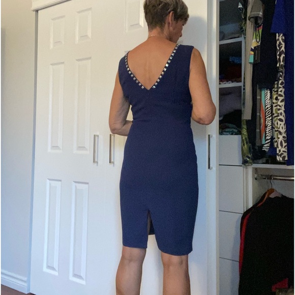 Adrianna Papell Navy cut out silver studded embellished dress - Picture 2 of 13